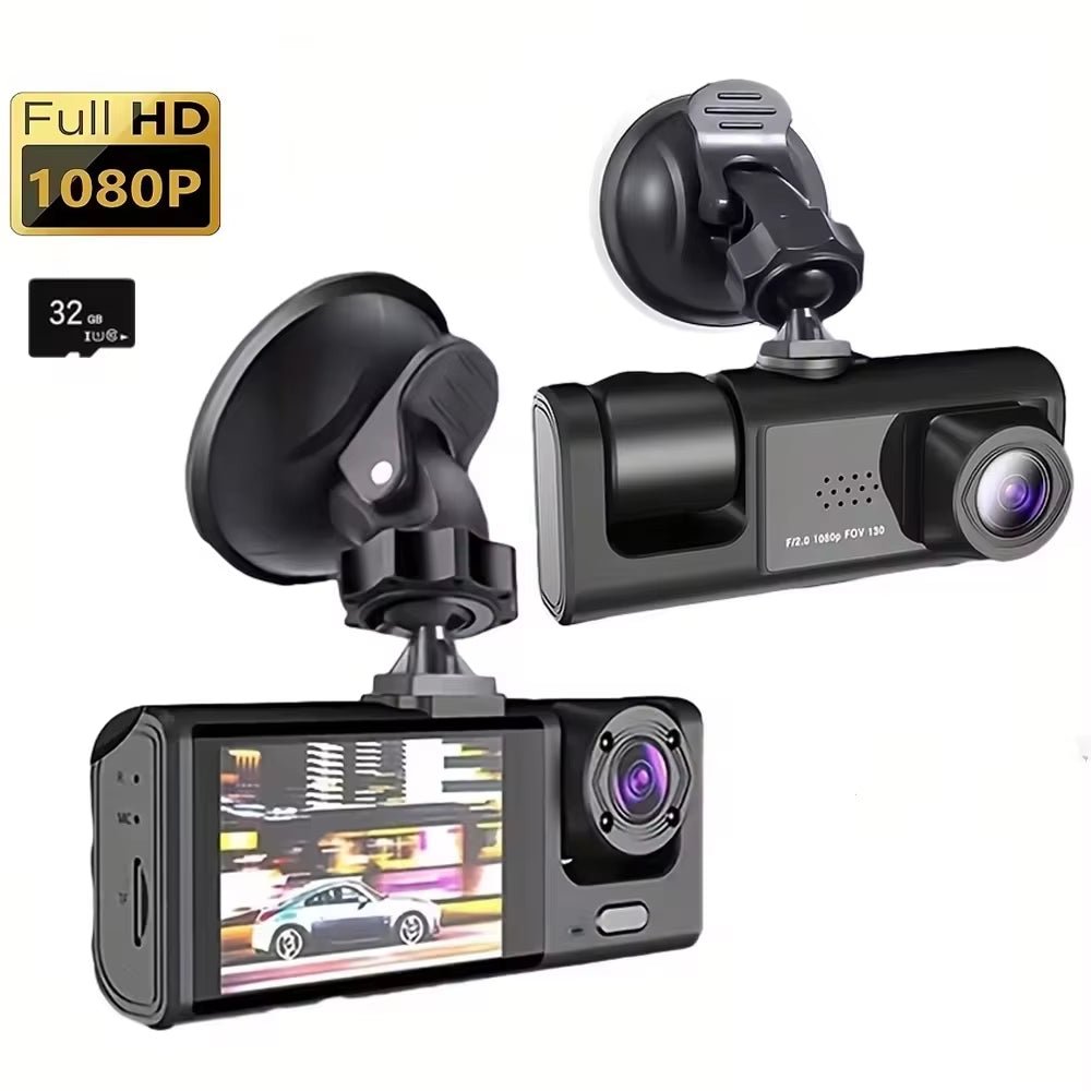 Dash Cam W/ IR Night Vision Loop Recording & 2" IPS Screen 1080P 3 Camera ， DVR Recorder, Video Recorder, Vehicle DVR - MacroPanora