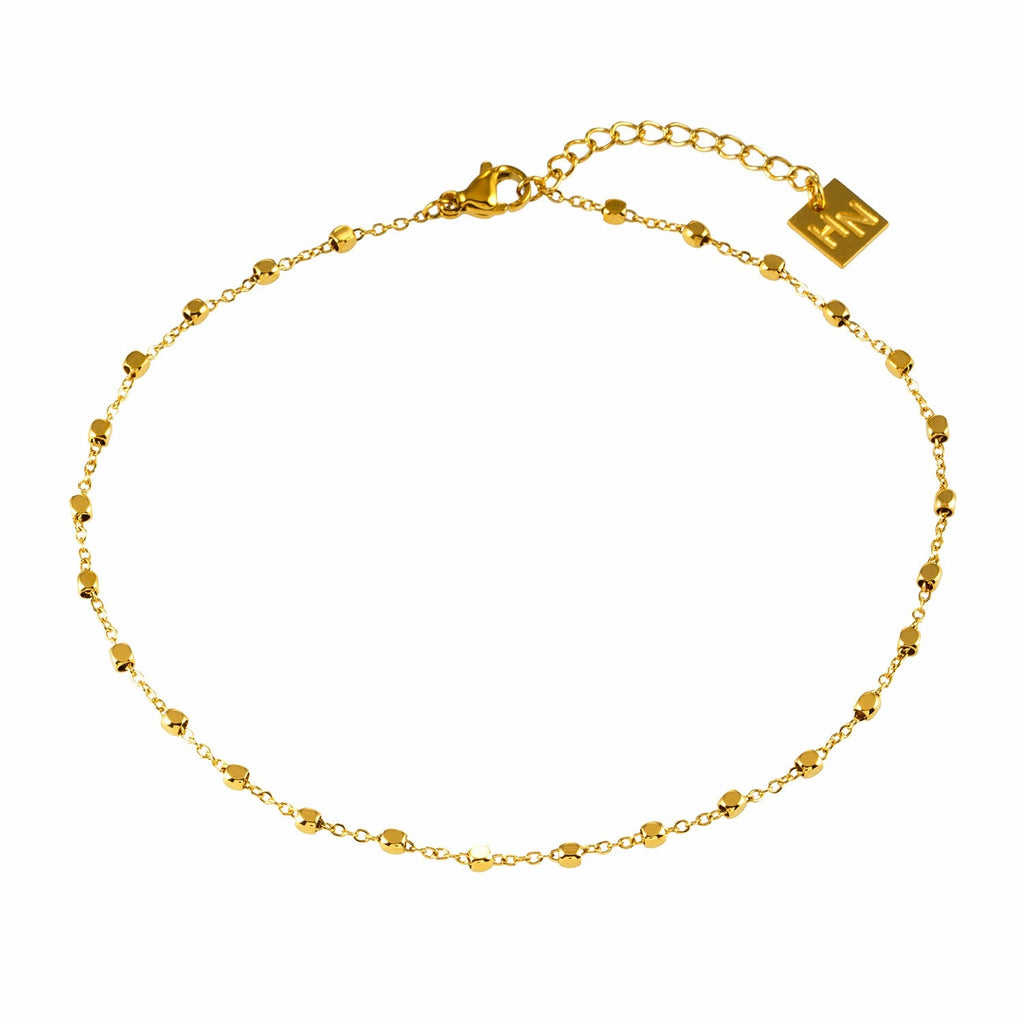 DEMELZA LG: Contemporary Gold Anklet with Delicate Square Beads - MacroPanora
