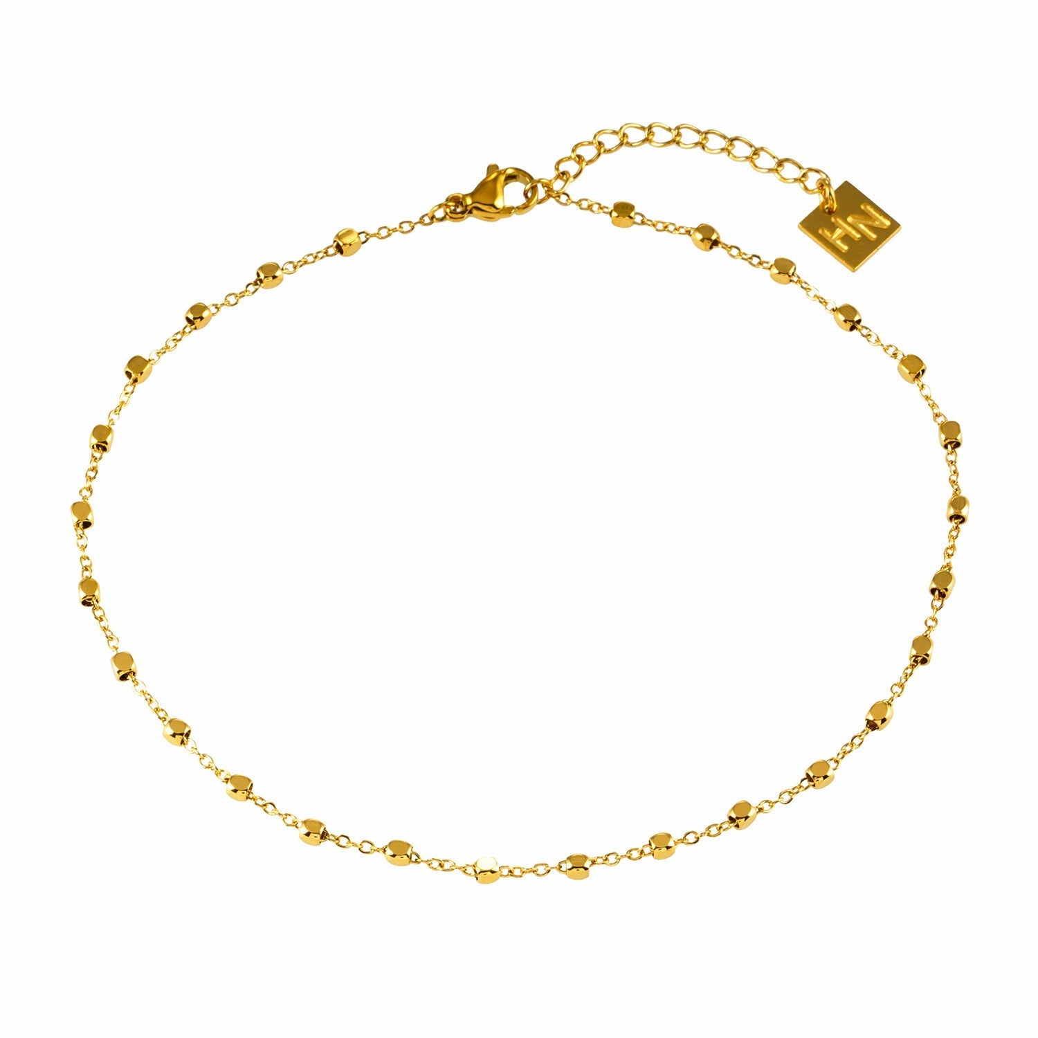 DEMELZA LG: Contemporary Gold Anklet with Delicate Square Beads - MacroPanora