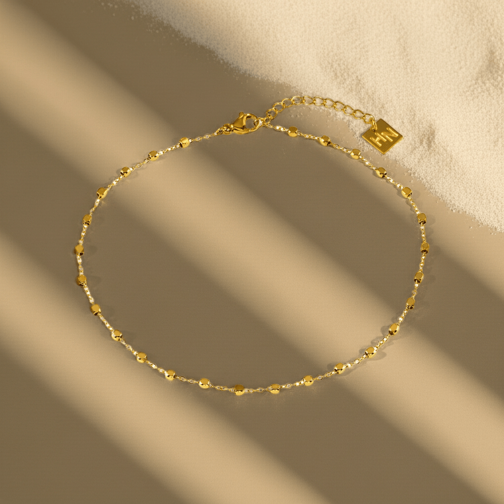 DEMELZA LG: Contemporary Gold Anklet with Delicate Square Beads - MacroPanora
