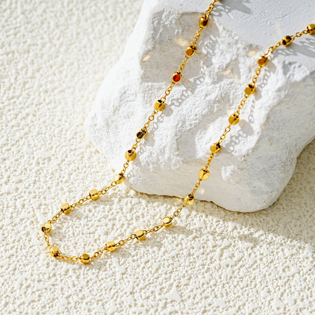 DEMELZA LG: Contemporary Gold Anklet with Delicate Square Beads - MacroPanora