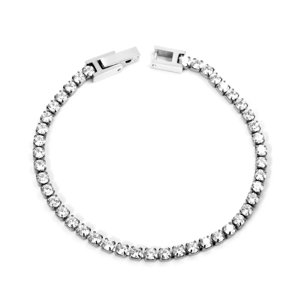 Diamond - Studded Silver Tennis Bracelet - MacroPanora