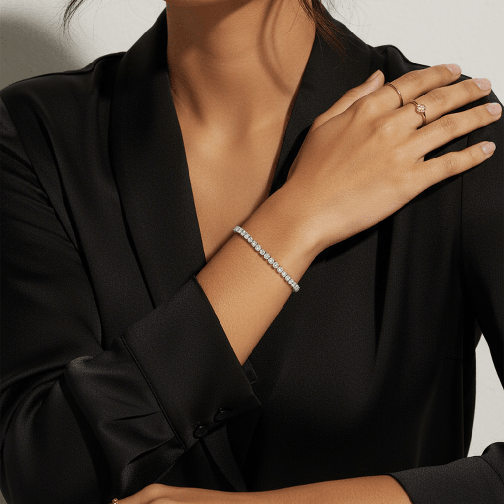Diamond - Studded Silver Tennis Bracelet - MacroPanora
