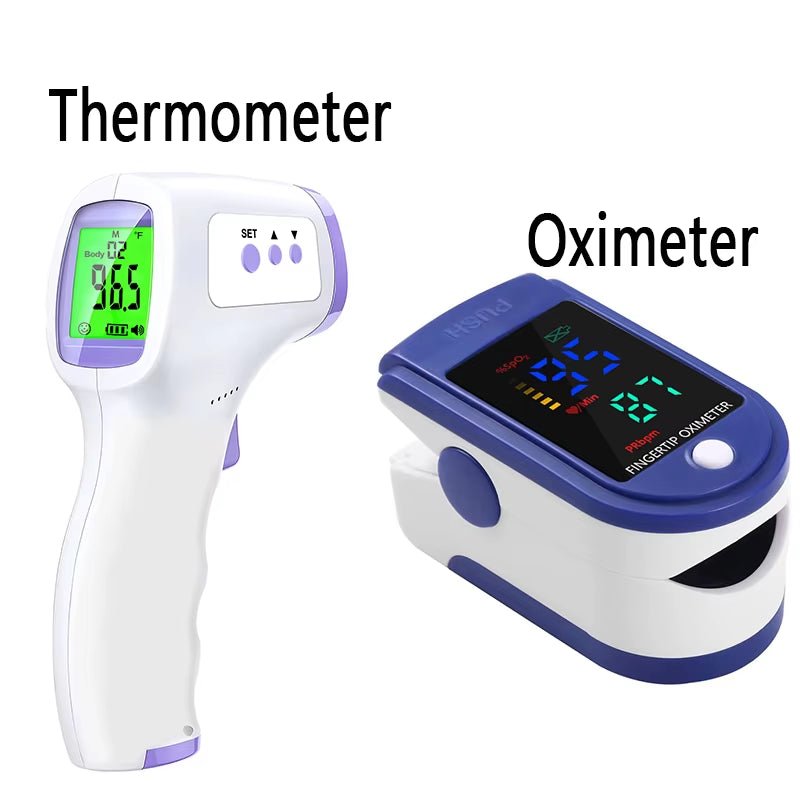 Digital Infrared Thermometer Forehead Body Non - Contact Fever Thermometers or Medical Portable Finger Pulse Oximeter Blood Oxygen - MacroPanora