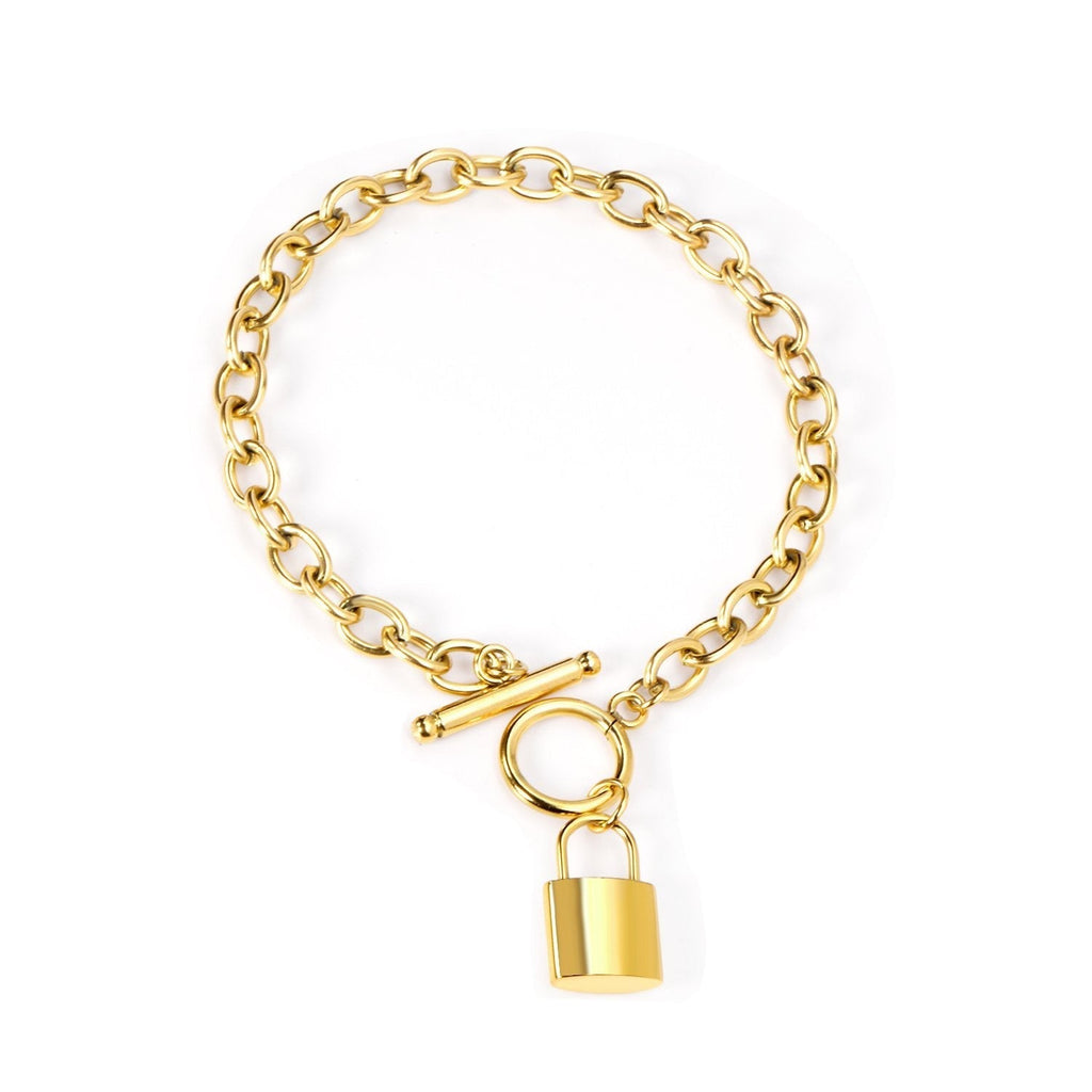 Edgy Lock Charm Bangle - MacroPanora