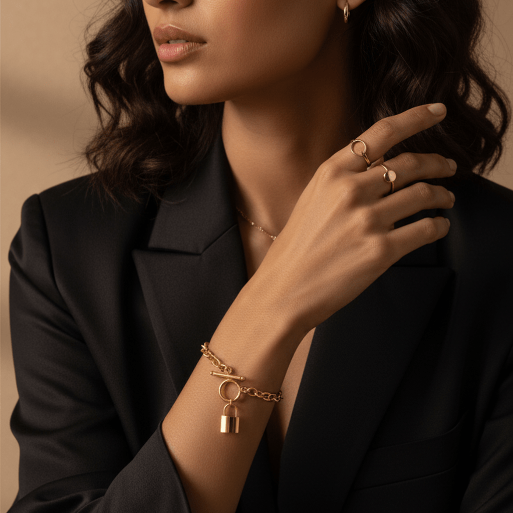 Edgy Lock Charm Bangle - MacroPanora
