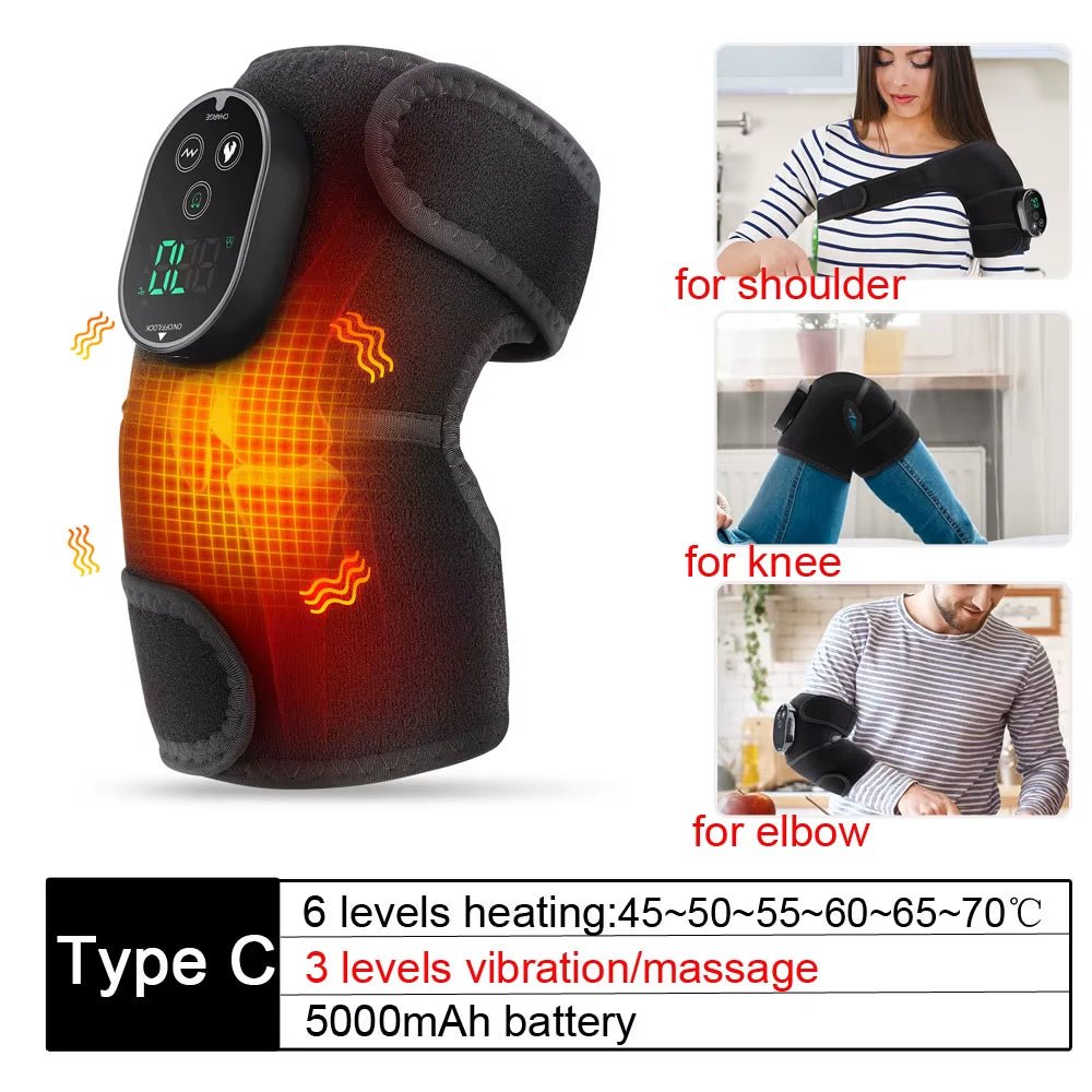 Electric Cordless Thermal Knee Pad Brace Massager 3 in 1 for Shoulder Elbow Joint Care Knee Support Muscle Relax Hot Compress - MacroPanora