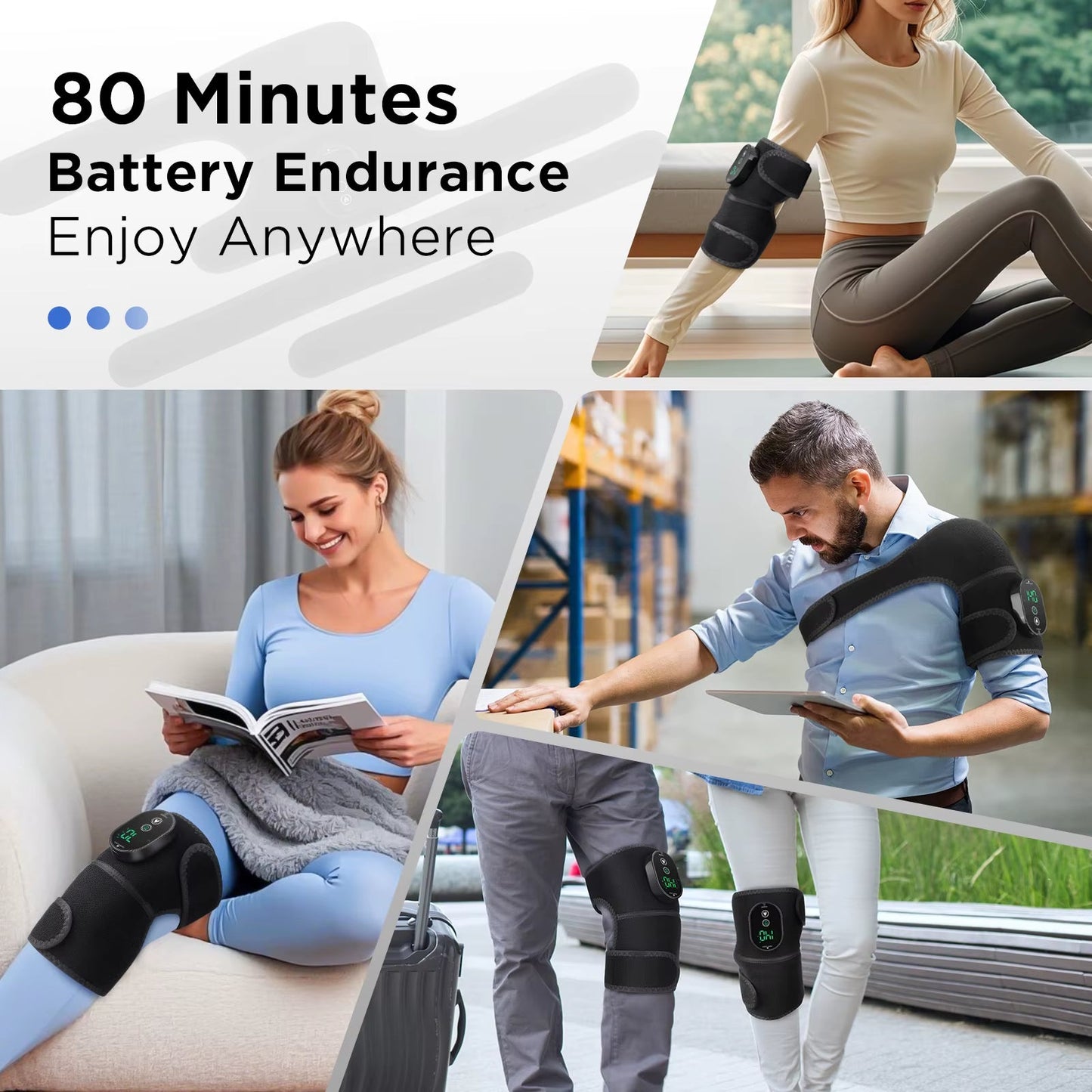 Electric Cordless Thermal Knee Pad Brace Massager 3 in 1 for Shoulder Elbow Joint Care Knee Support Muscle Relax Hot Compress - MacroPanora