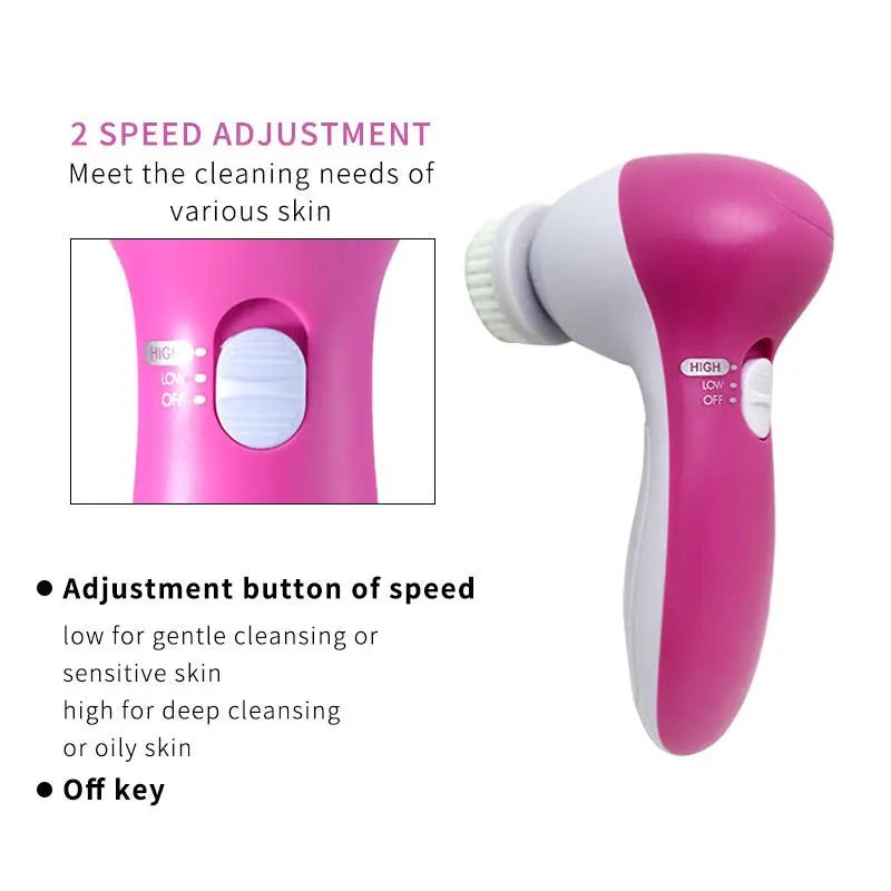 Electric Facial Cleaner 5 in 1 Face Cleansing Brush Wash Machine Spa Skin Care Massager Blackhead Cleaning Facial Cleanser Tools - MacroPanora
