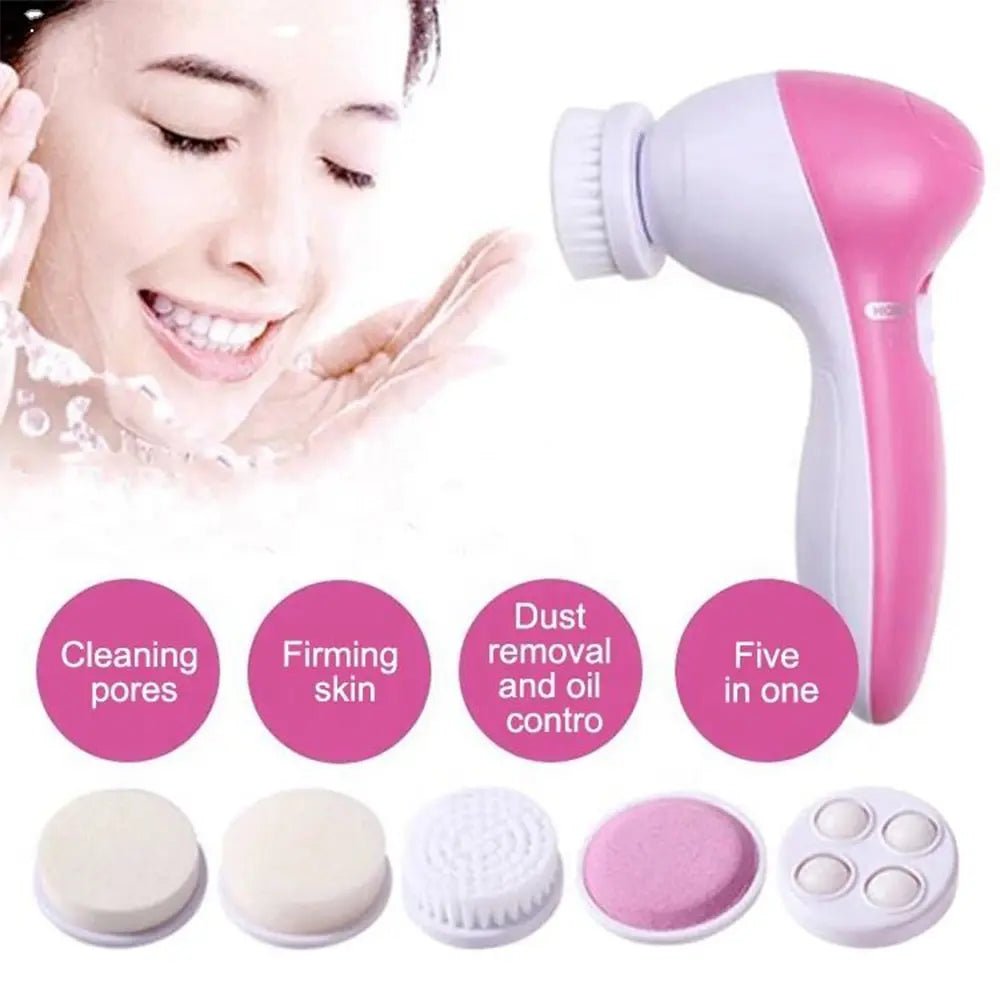 Electric Facial Cleaner 5 in 1 Face Cleansing Brush Wash Machine Spa Skin Care Massager Blackhead Cleaning Facial Cleanser Tools - MacroPanora
