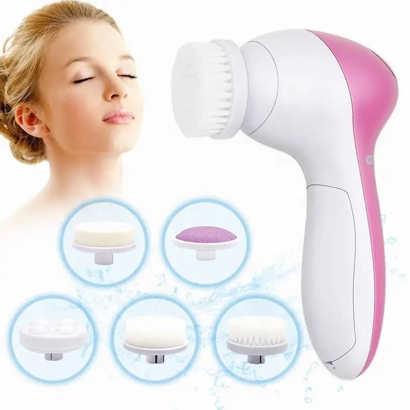 Electric Facial Cleaner 5 in 1 Face Cleansing Brush Wash Machine Spa Skin Care Massager Blackhead Cleaning Facial Cleanser Tools - MacroPanora