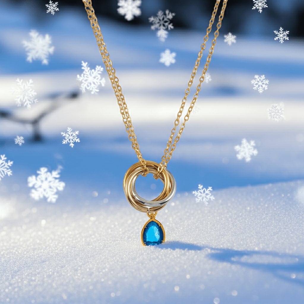 ELVIRA Mixed Metals: Double Chain Dainty Necklace with Intertwined 3-Ring Pendant – Symbol of Love, Unity & Eternity - MacroPanora