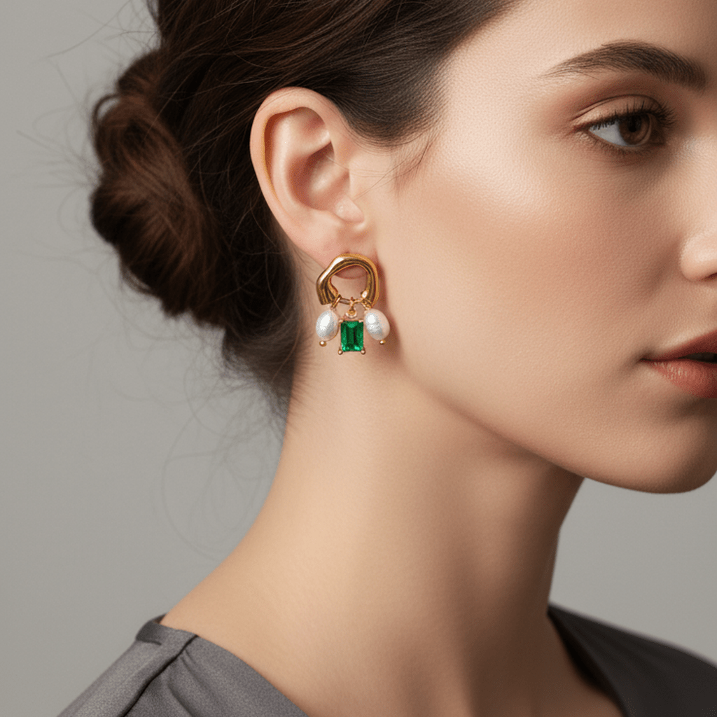 Emerald Pearl Half Hoops - MacroPanora