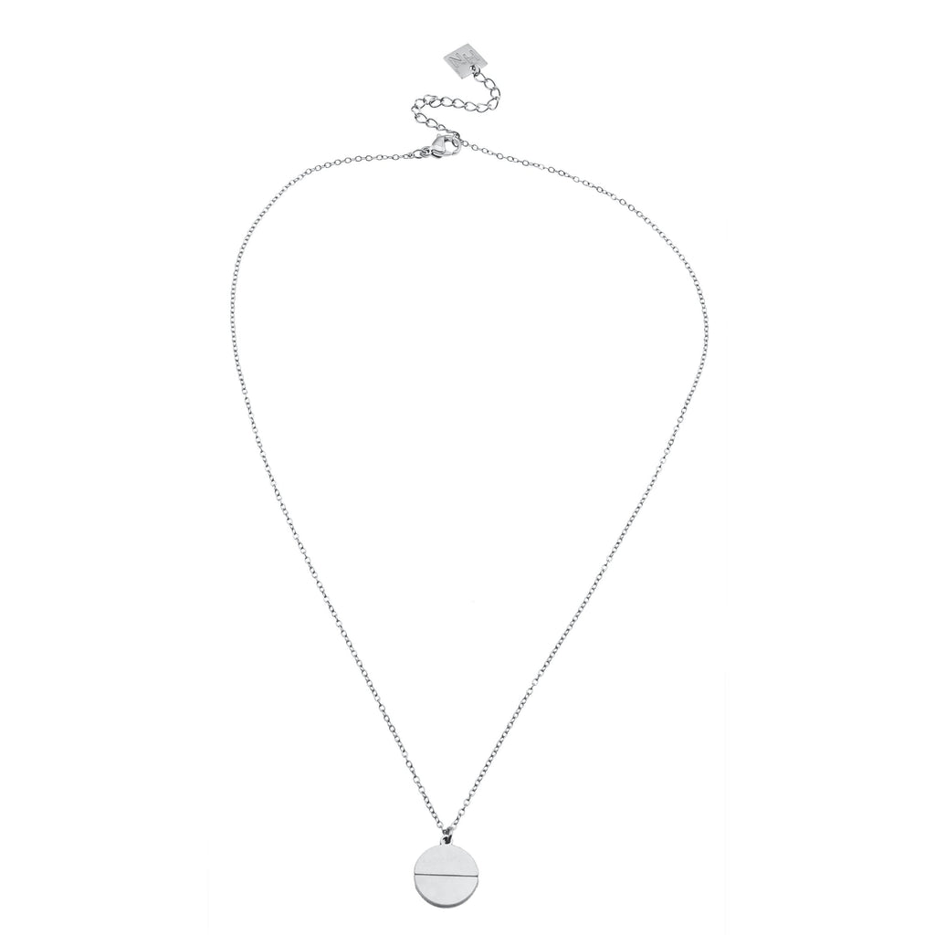EMERSYN Silver (White Gold): Minimalist Metal & Shell Circle Pendant Necklace - MacroPanora