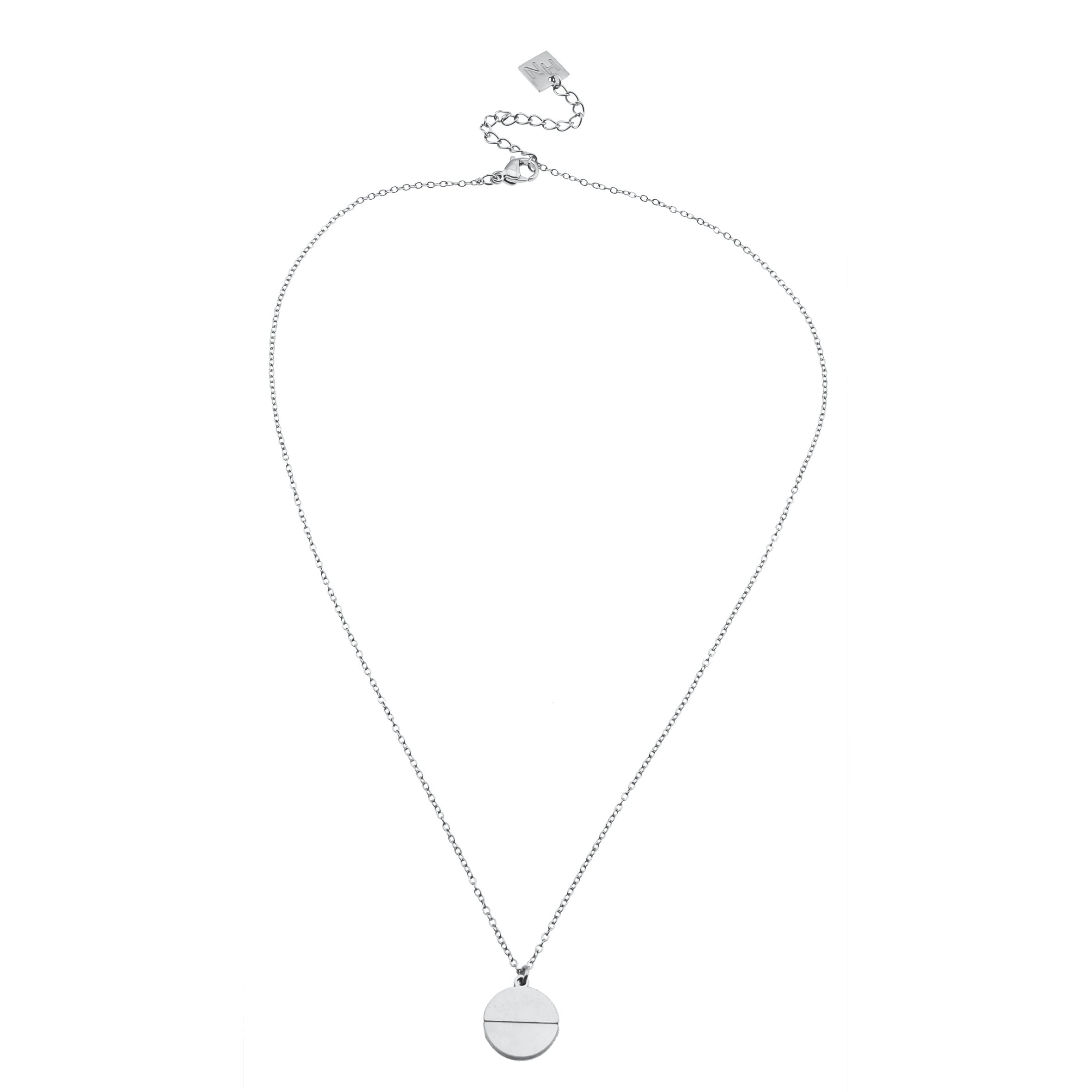 EMERSYN Silver (White Gold): Minimalist Metal & Shell Circle Pendant Necklace - MacroPanora