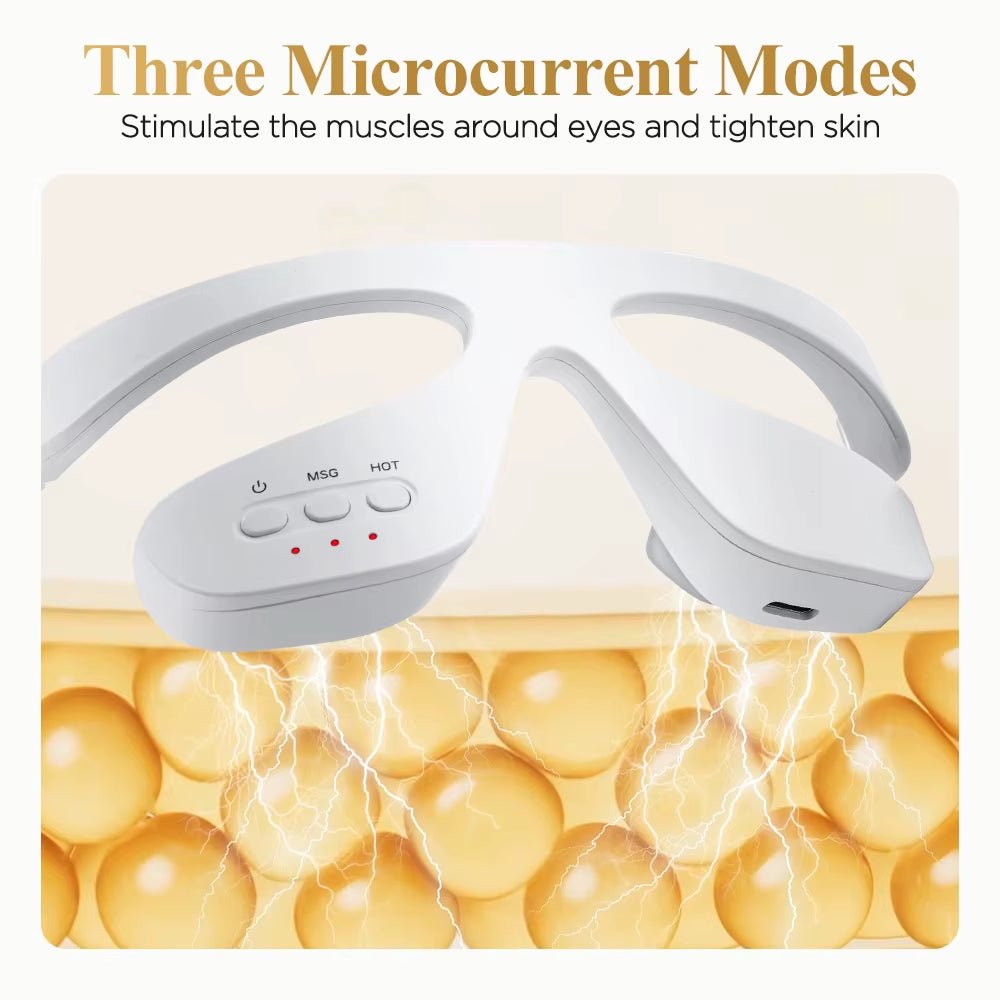 EMS 3D Eye Beauty Massager 3 Gear Red Light Microcurrent Remove Eye Bags Dark Circles Puffiness Hot Compress Relieve Eye Fatigue - MacroPanora
