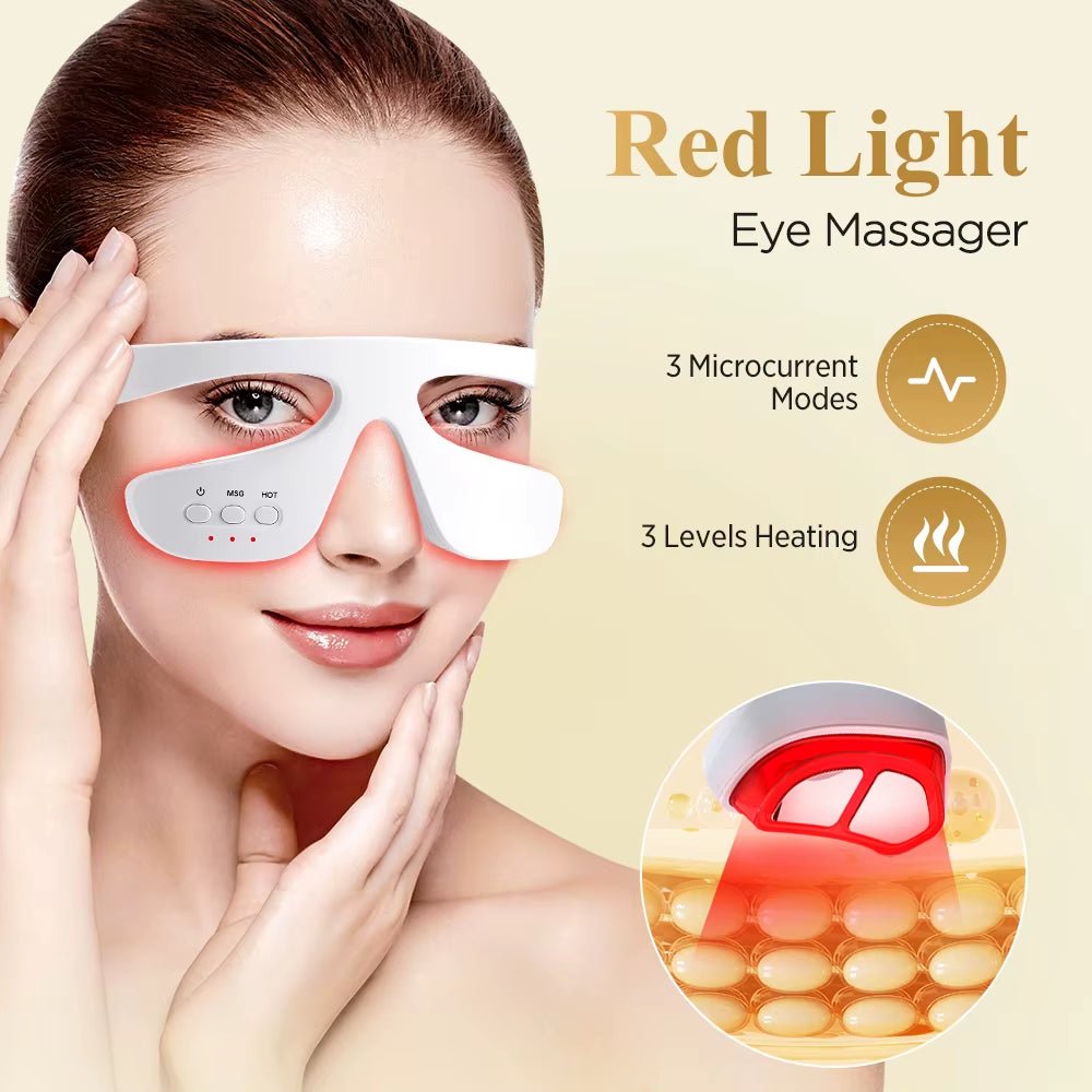 EMS 3D Eye Beauty Massager 3 Gear Red Light Microcurrent Remove Eye Bags Dark Circles Puffiness Hot Compress Relieve Eye Fatigue - MacroPanora