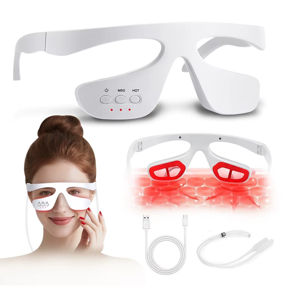 EMS 3D Eye Beauty Massager 3 Gear Red Light Microcurrent Remove Eye Bags Dark Circles Puffiness Hot Compress Relieve Eye Fatigue - MacroPanora