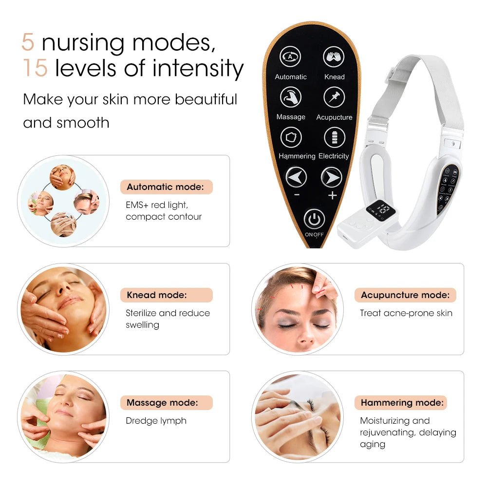Face Lifting Device Red Light Skin Rejuvenation V Face Massager Double Chin Lift up with Remote Control Facial Beauty Instrument - MacroPanora