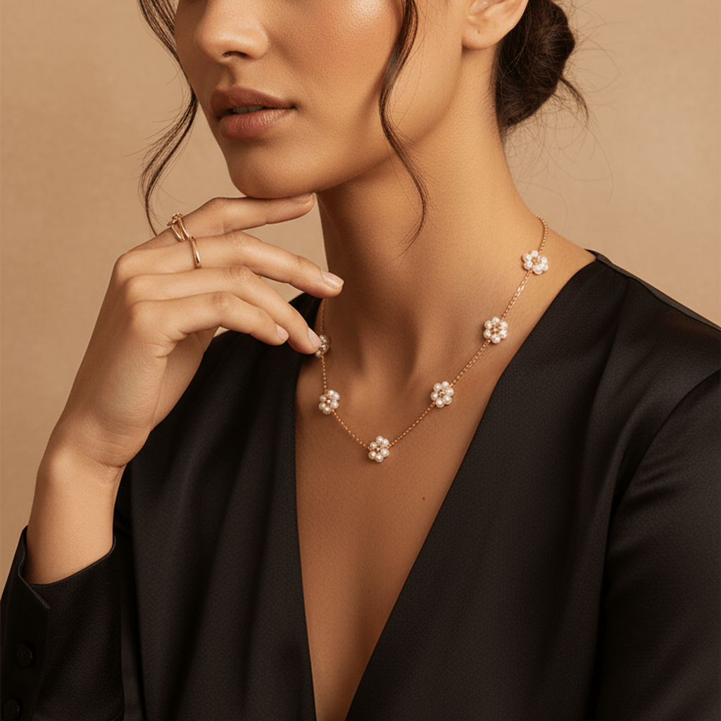 Floral Pearl Pendant Necklace - MacroPanora