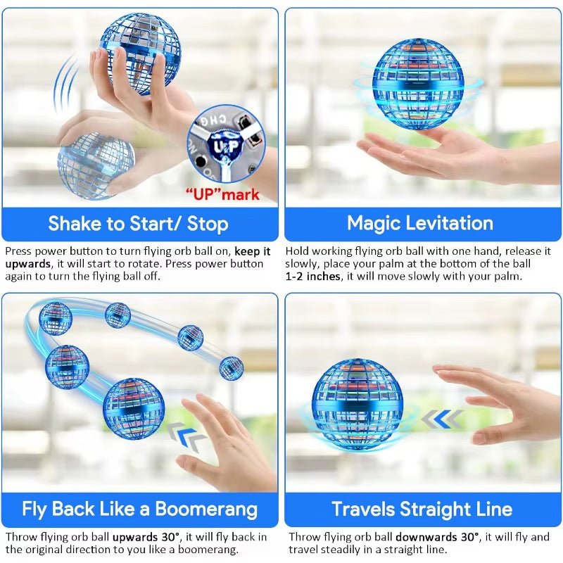 Flying Orb Ball, Hand Controlled Hover Boomerang Ball Toys, Hover Orbs Flying Spinner, Orb Drone Ball - MacroPanora