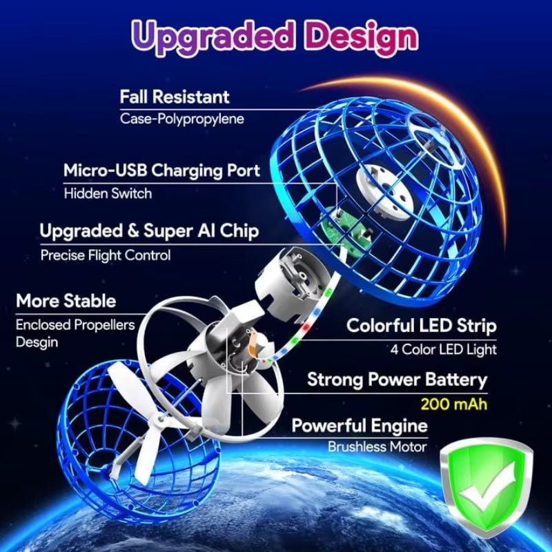 Flying Orb Ball, Hand Controlled Hover Boomerang Ball Toys, Hover Orbs Flying Spinner, Orb Drone Ball - MacroPanora