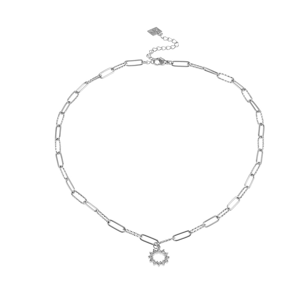 FRETTA: Radiant Star Shaped Pendant Zirconia Paper - Clip Chain Necklace in White Gold (Silver Toned) - MacroPanora