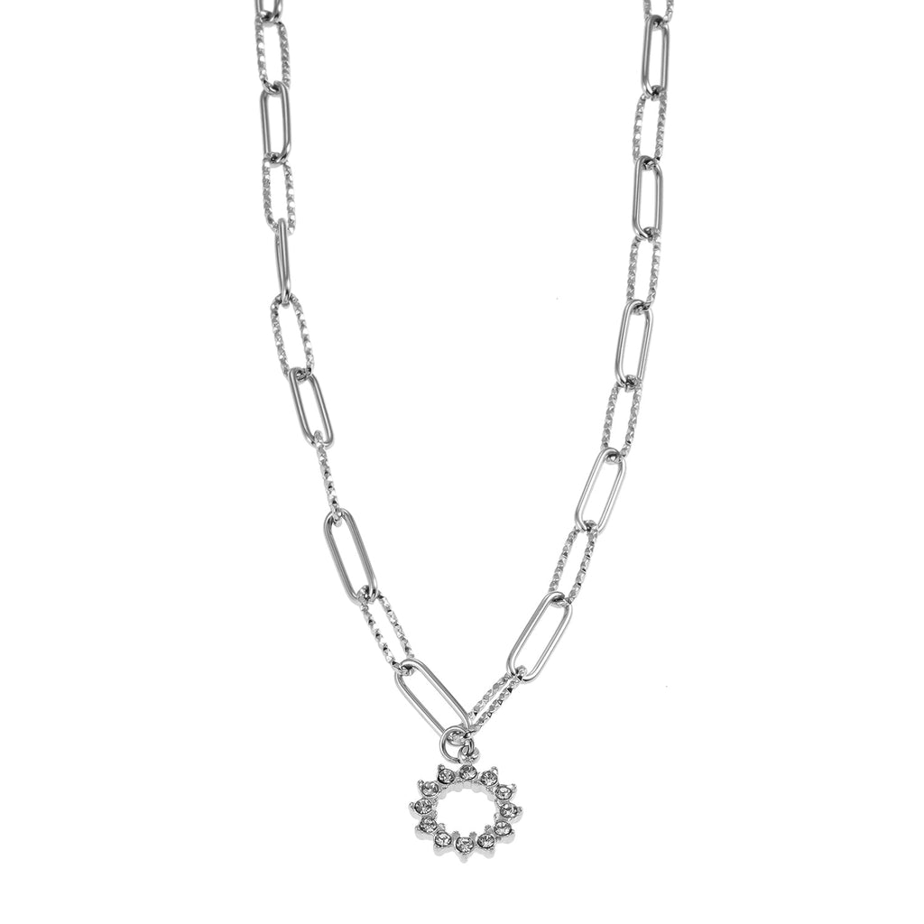 FRETTA: Radiant Star Shaped Pendant Zirconia Paper - Clip Chain Necklace in White Gold (Silver Toned) - MacroPanora
