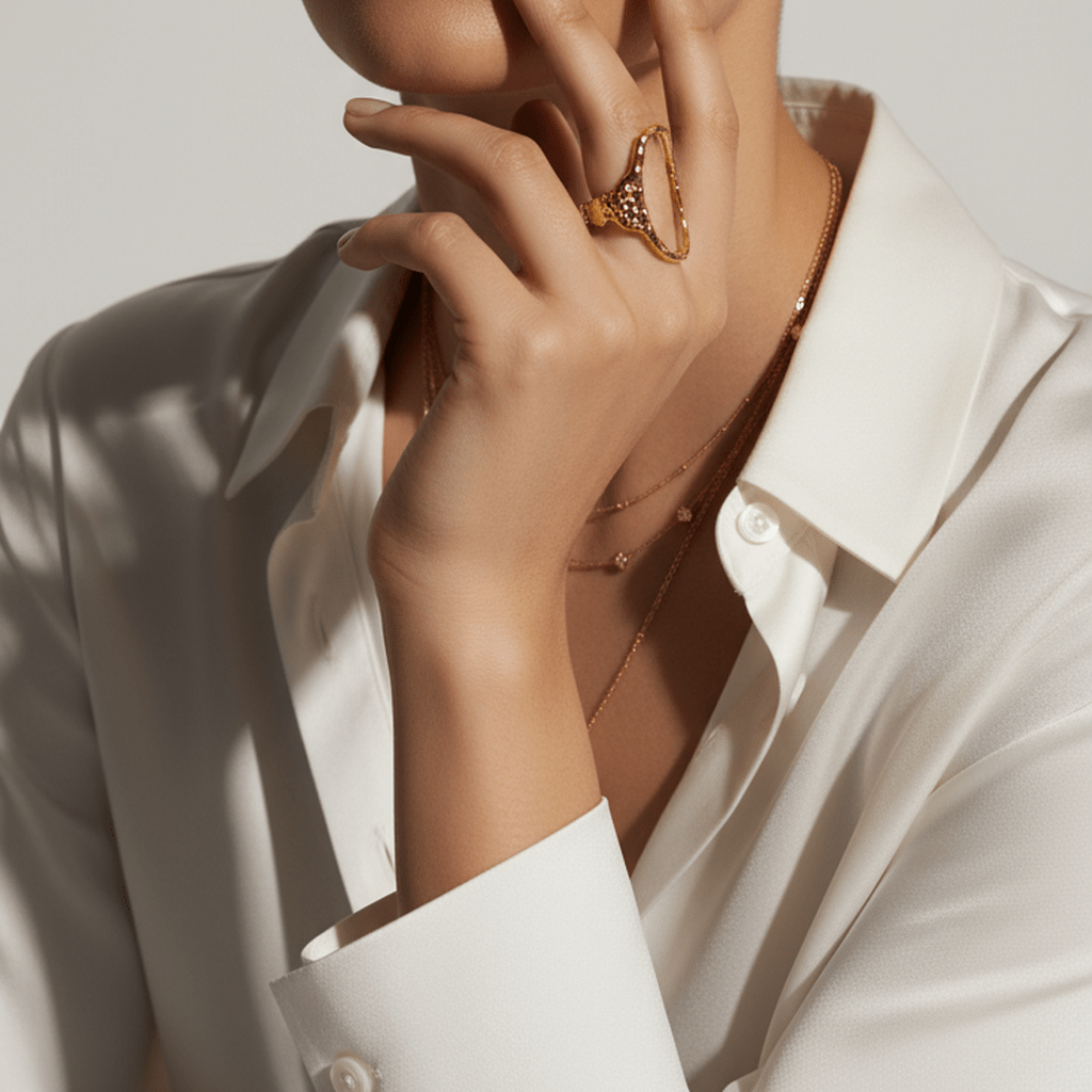 Golden Oval Statement Ring - MacroPanora