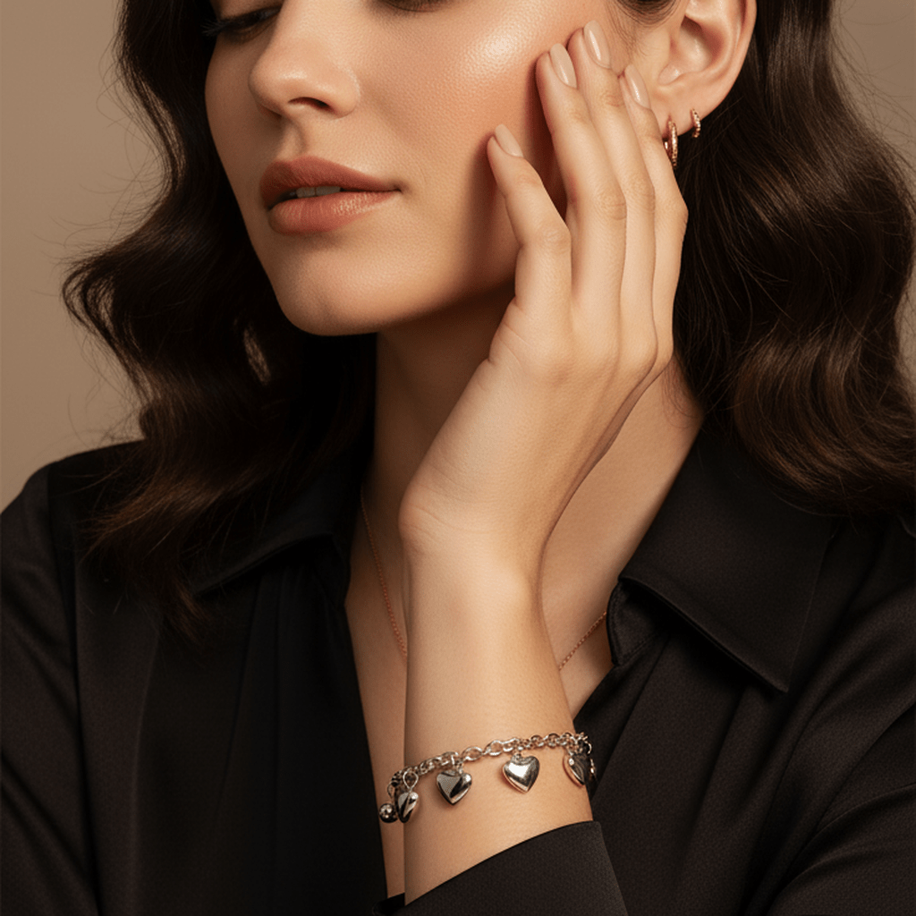 Heart & Sphere Charm Bangle - MacroPanora