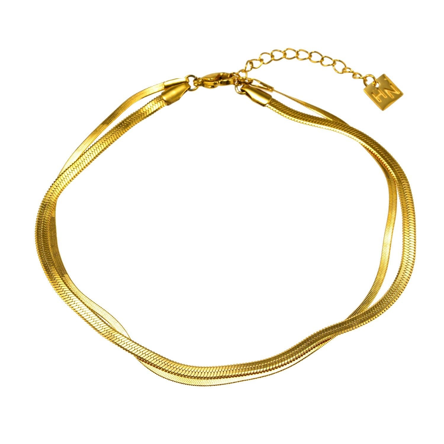 INESE LG: Snake - Skin Textured 2 - Layer Gold Anklet - MacroPanora