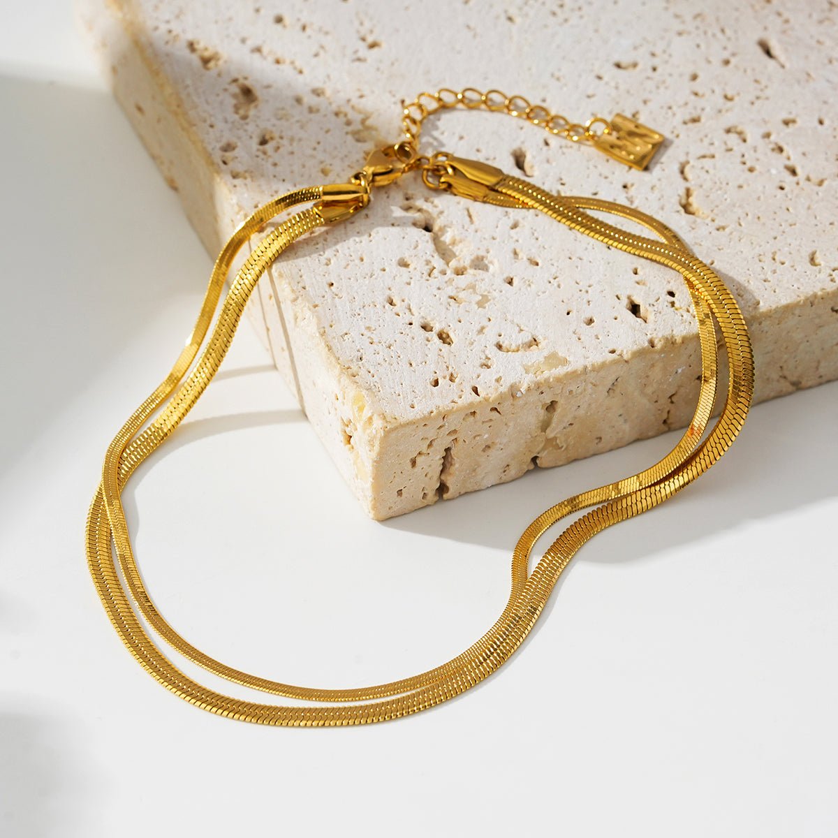 INESE LG: Snake - Skin Textured 2 - Layer Gold Anklet - MacroPanora
