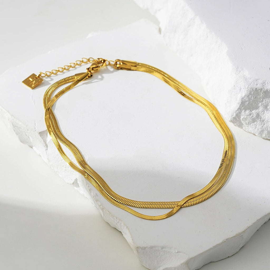 INESE LG: Snake - Skin Textured 2 - Layer Gold Anklet - MacroPanora