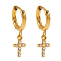 ISTEN Gold: Mini Hoop Earrings with Pavé Zirconia Cross - MacroPanora