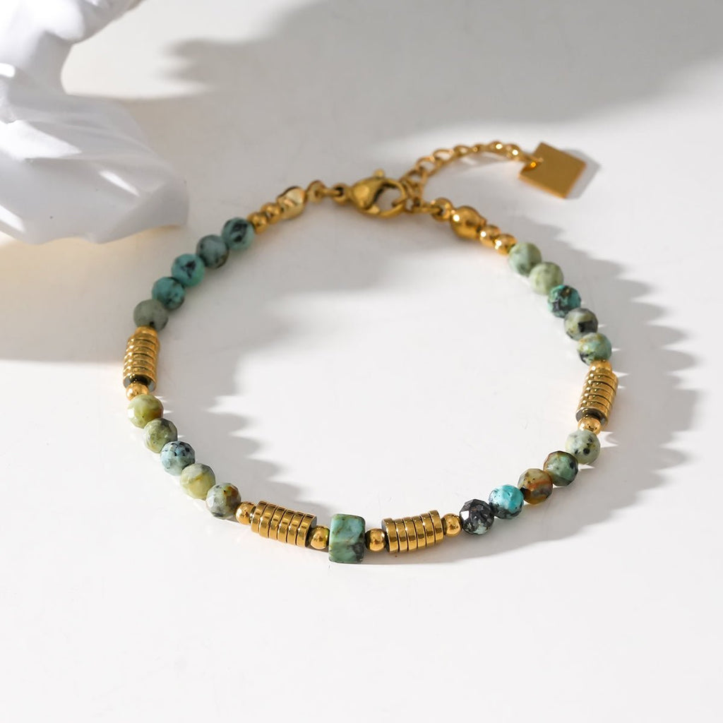 JEMIMA: African Turquoise Stones and Gold Beaded Bracelet - MacroPanora