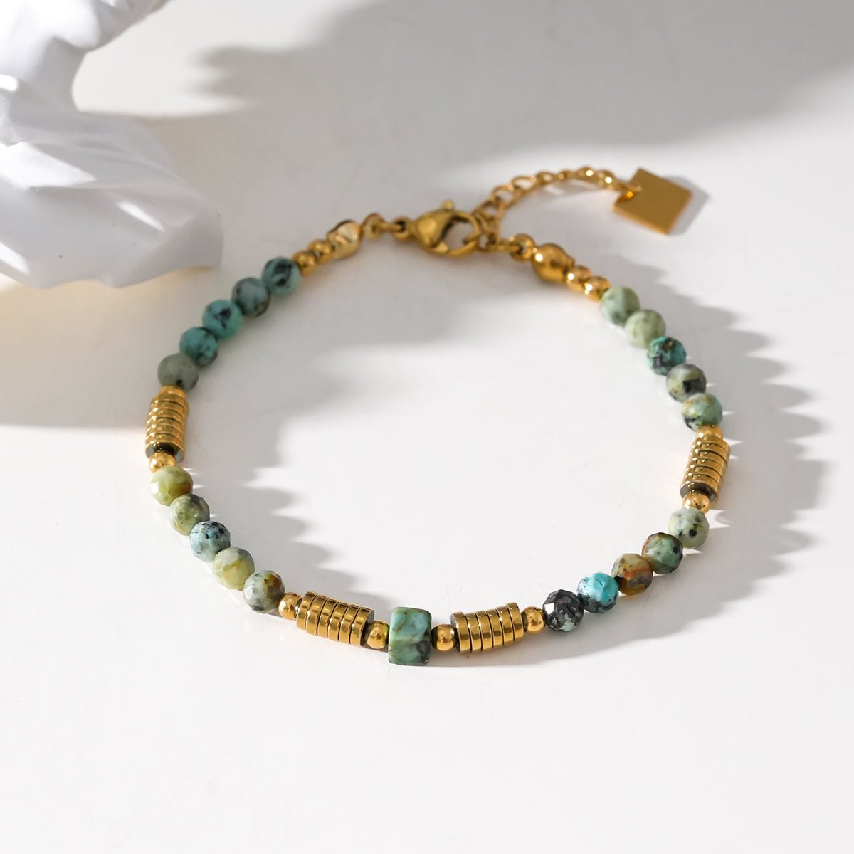 JEMIMA: African Turquoise Stones and Gold Beaded Bracelet - MacroPanora