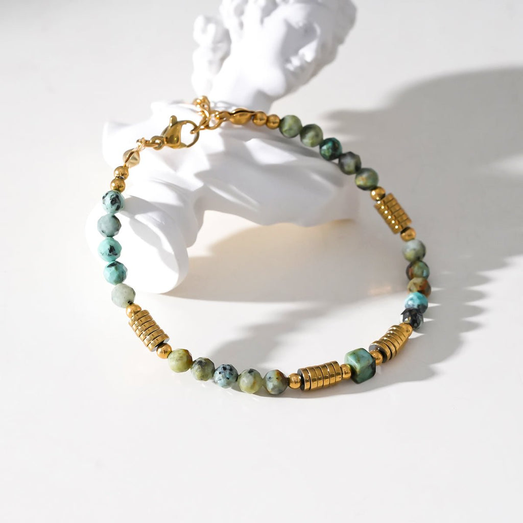JEMIMA: African Turquoise Stones and Gold Beaded Bracelet - MacroPanora