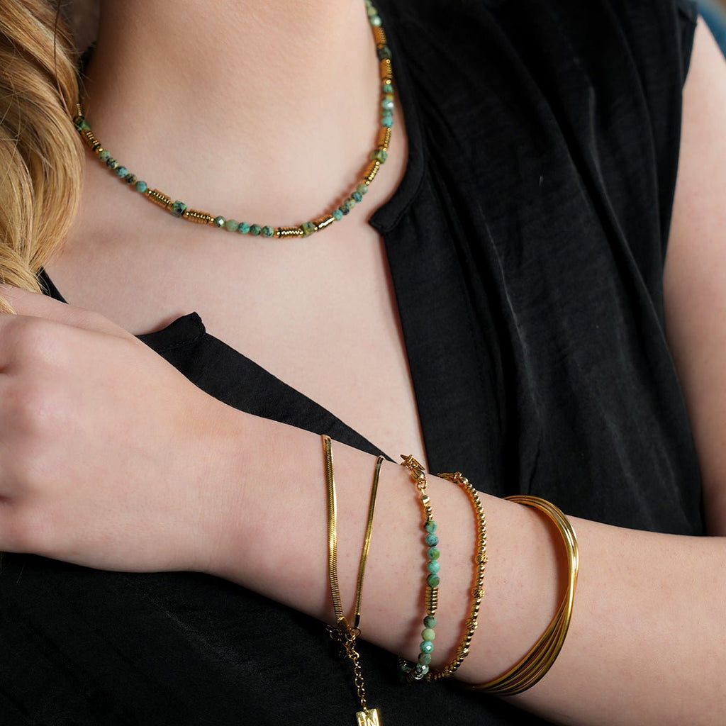 JEMIMA: African Turquoise Stones and Gold Beaded Bracelet - MacroPanora