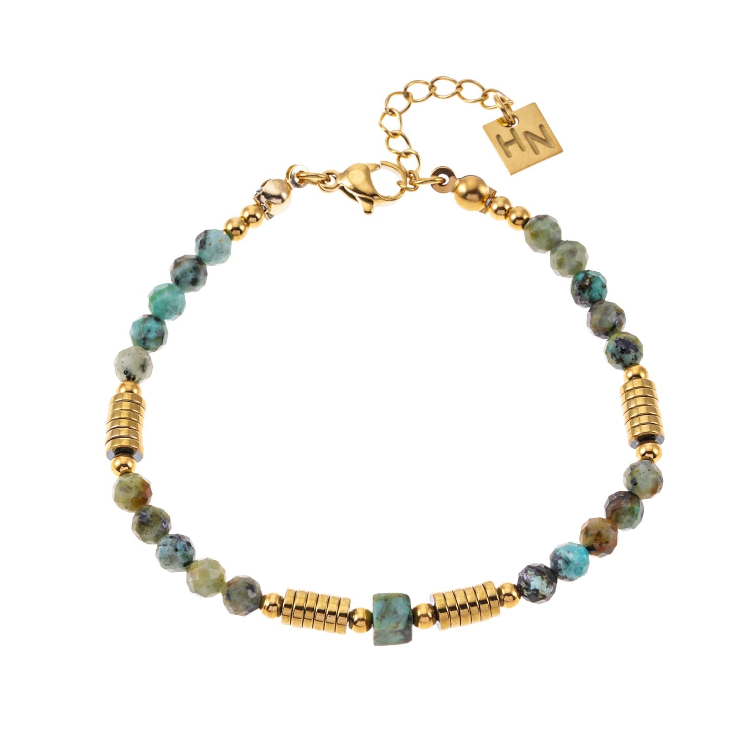 JEMIMA: African Turquoise Stones and Gold Beaded Bracelet - MacroPanora