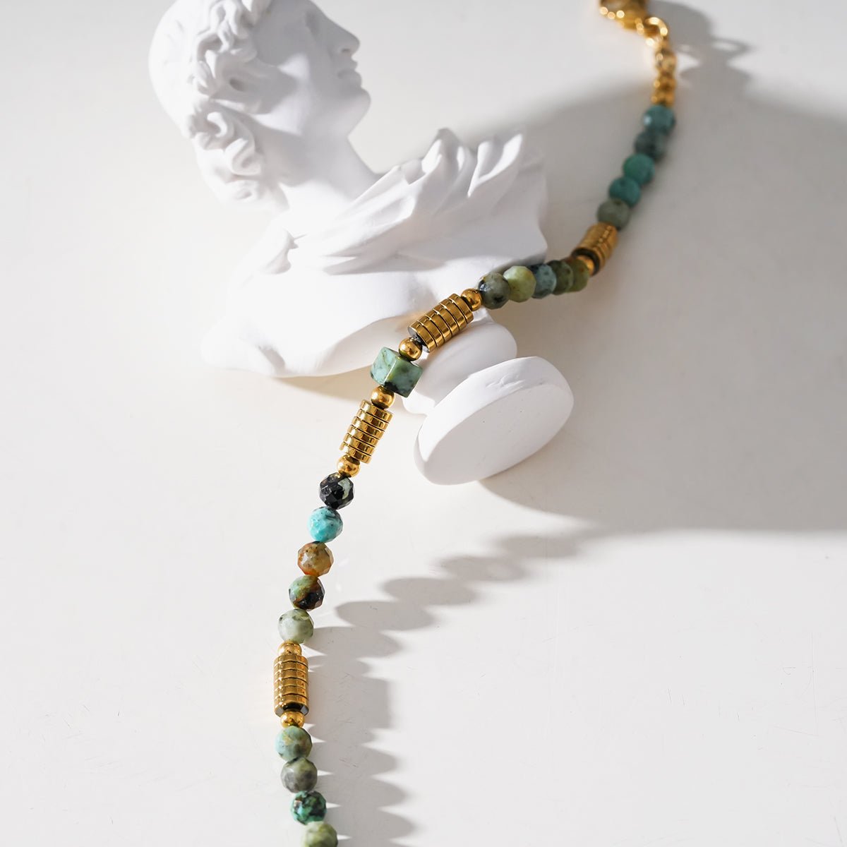 JEMIMA: African Turquoise Stones and Gold Beaded Bracelet - MacroPanora