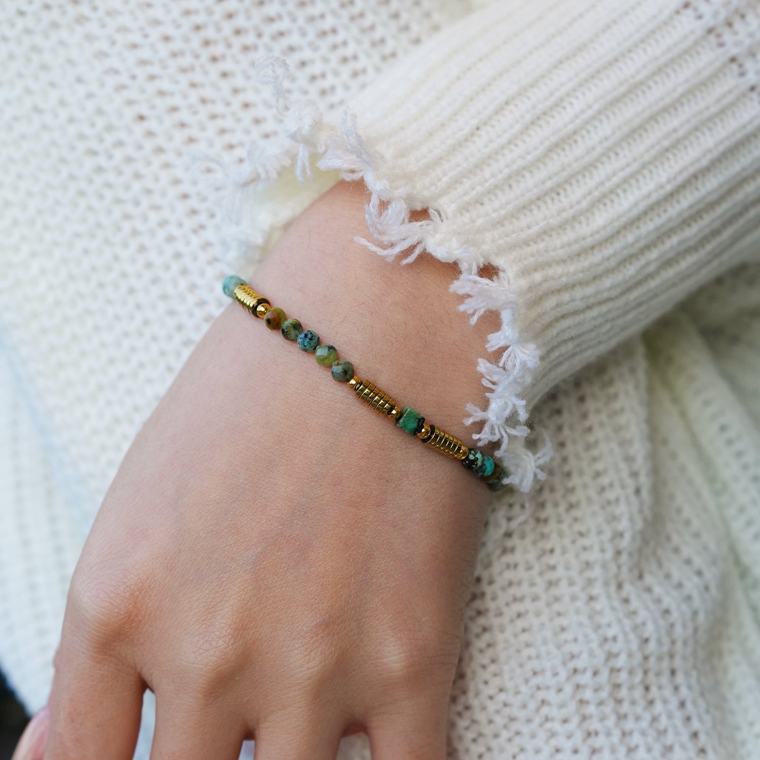 JEMIMA: African Turquoise Stones and Gold Beaded Bracelet - MacroPanora