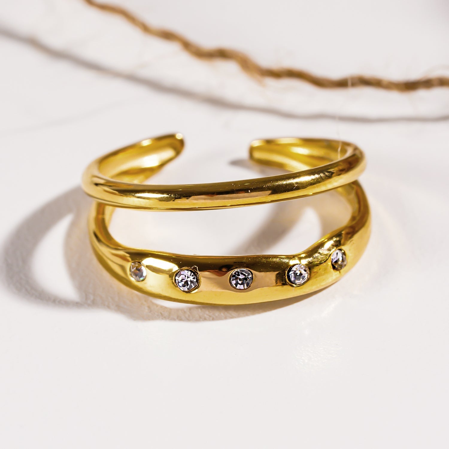 JORYA: Double Banded Zirconia Embellished Ring - MacroPanora