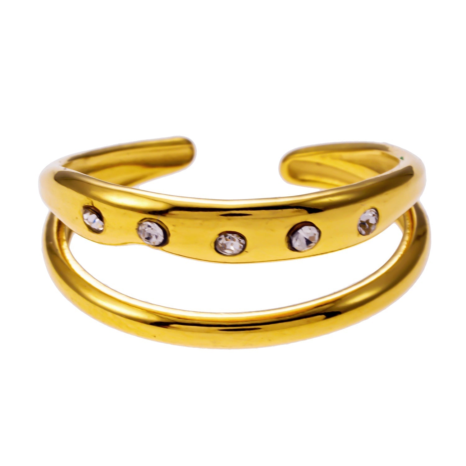 JORYA: Double Banded Zirconia Embellished Ring - MacroPanora