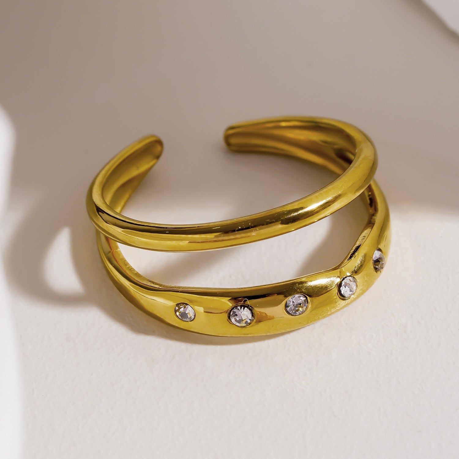 JORYA: Double Banded Zirconia Embellished Ring - MacroPanora