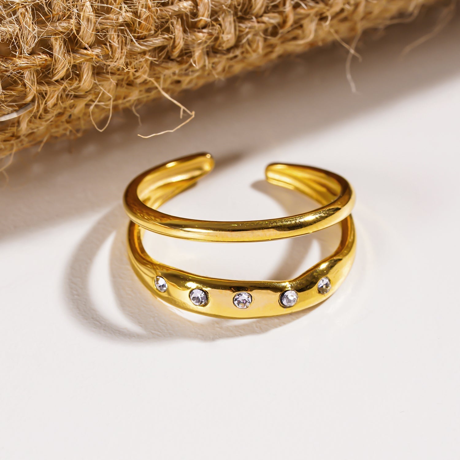 JORYA: Double Banded Zirconia Embellished Ring - MacroPanora