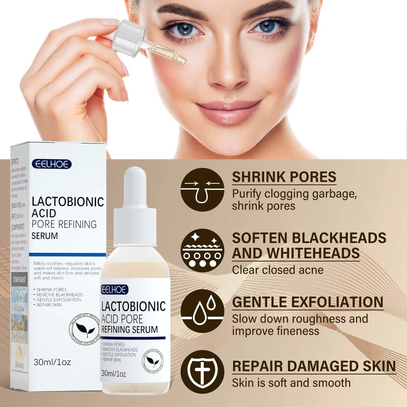 Lactobionic Acid Pore Shrink Face Serum Skin Repair Remove Blackheads Acne Skin Care Lasting Moisturizing Korean Cosmetic - MacroPanora