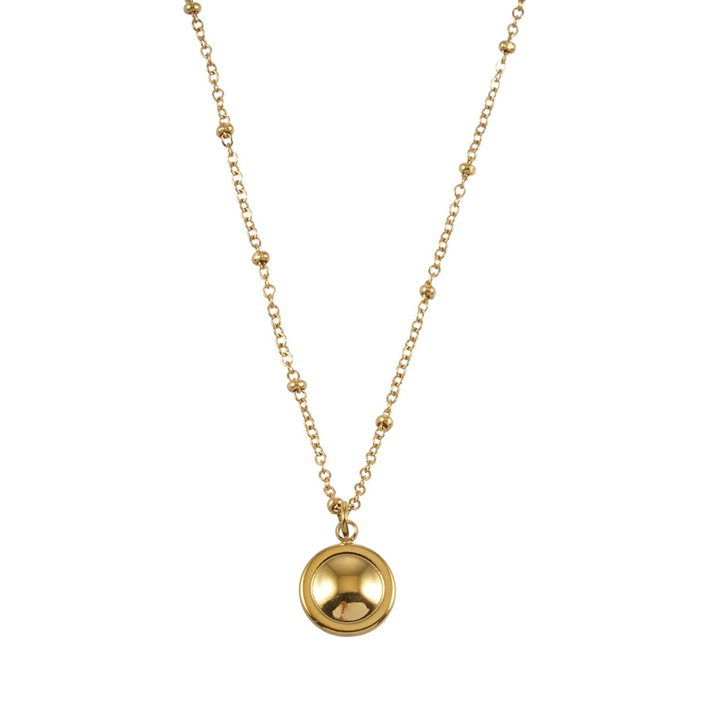 LATAHIA Gold: Beaded Chain necklace with Freshwater Pearl & Pavé Zirconia Border Pendant - MacroPanora