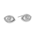 LUCKY EYE White Gold (Silver Toned): Zirconia (CZ) Embellished Evil Eye Stud Earrings - MacroPanora