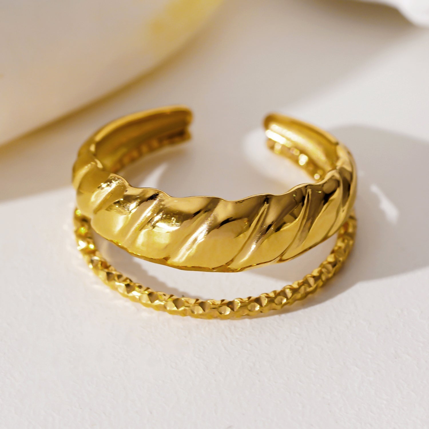 LYAM: Double Stacked Contrasting Textured Ring - MacroPanora