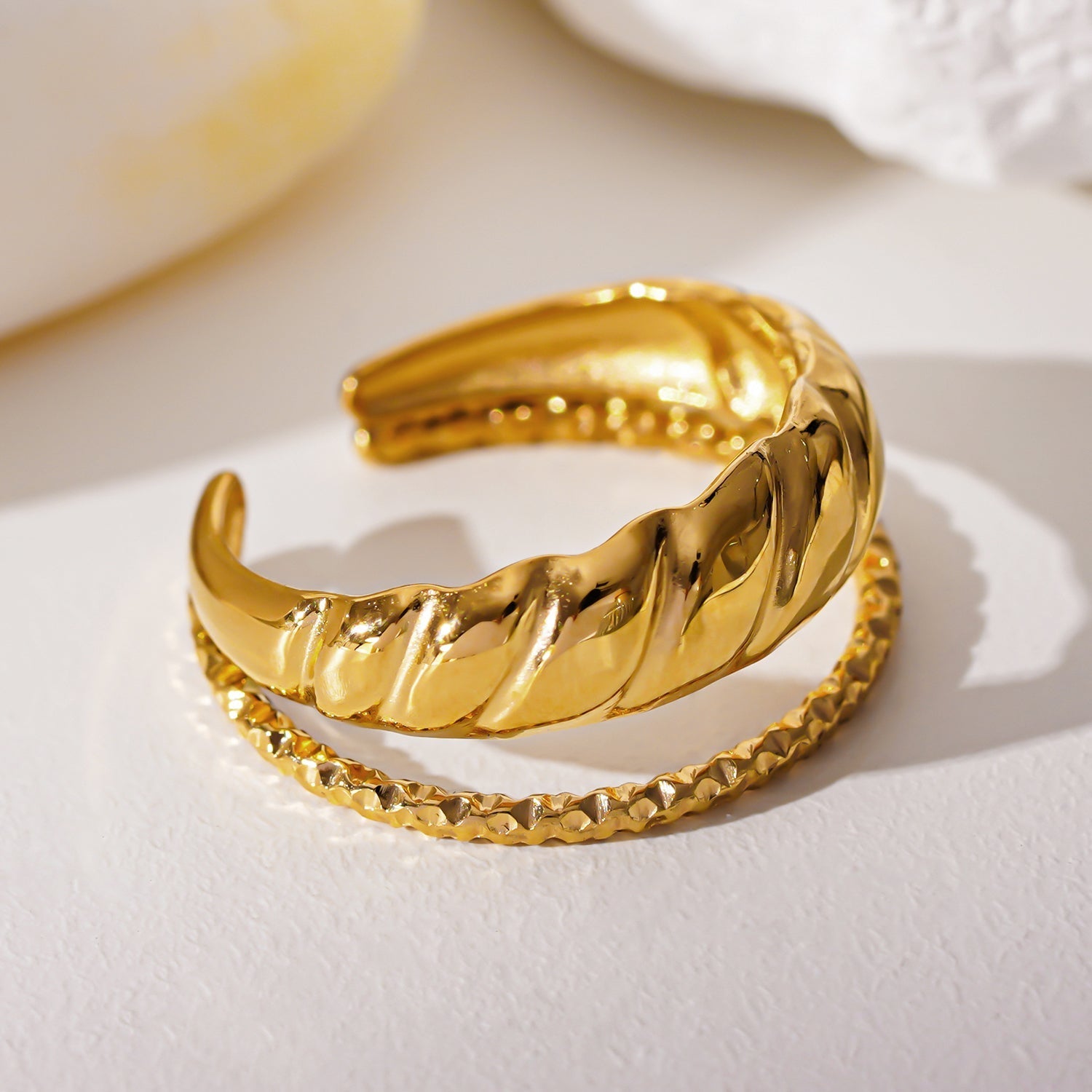 LYAM: Double Stacked Contrasting Textured Ring - MacroPanora